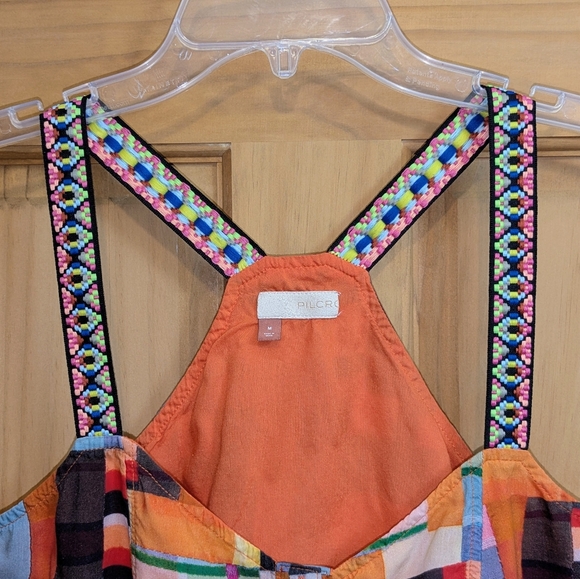 Anthropologie Pilcro Women's Tank Top Blouse Size Medium Abstract Peplum Orange - Picture 6 of 10